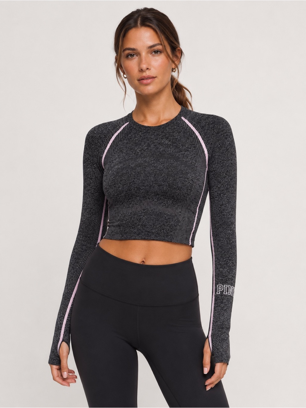 NWOT PINK Victoria’s Secret Seamless Activewear Crop Top Grey Marl Size L